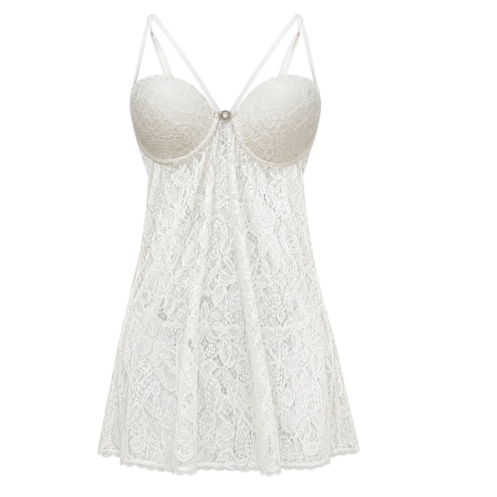 Cinema Etoile Seductivewear White Lace Babydoll Chemise Strappy Back XL‎ Sexy